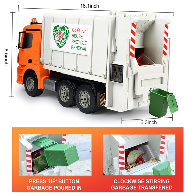 DOUBLE E Benz Licensed Remote Control Garbage Truck Electric Recycling Toy Set with Trash Bin Real Lights Rechargeable Waste Management Trash Truck Toys Gift for Kids - Image 3